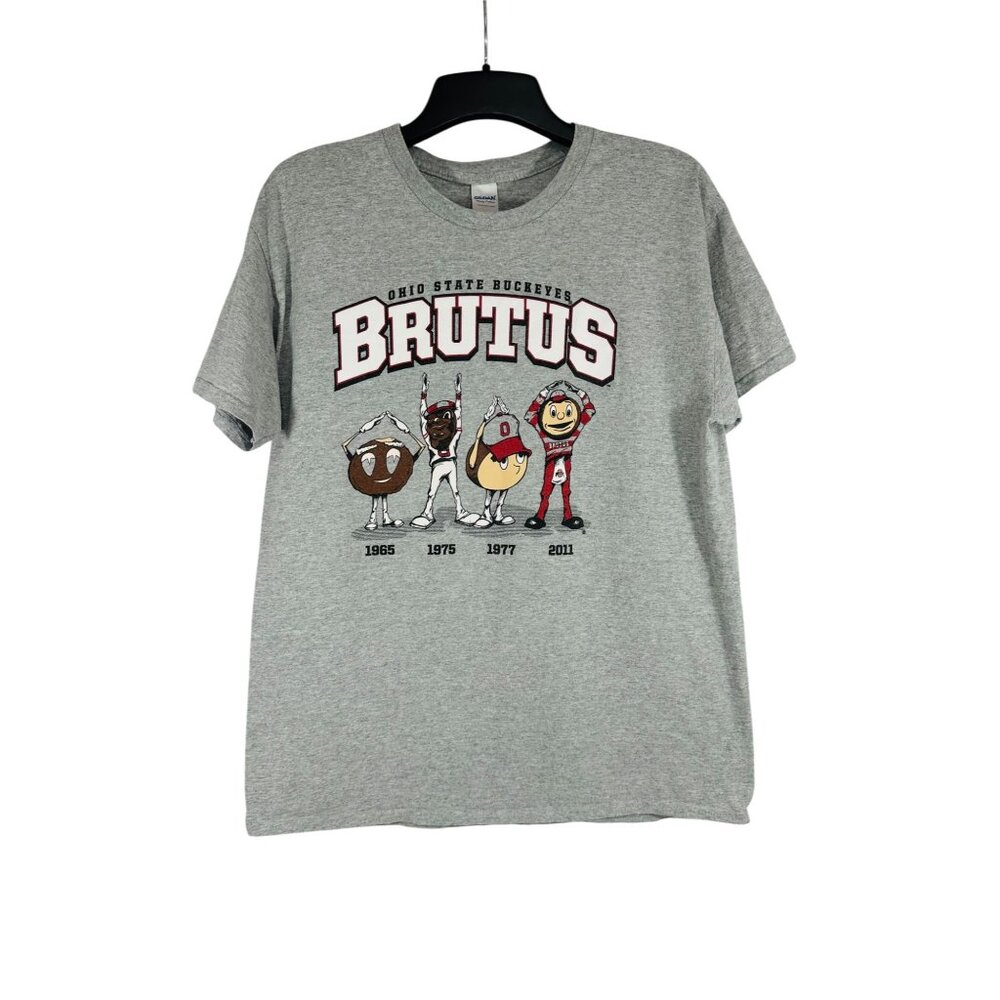 Ohio State Buckeyes Brutus Mascot Evolution Gray T-Shirt L Gildan Heavy Cotton U